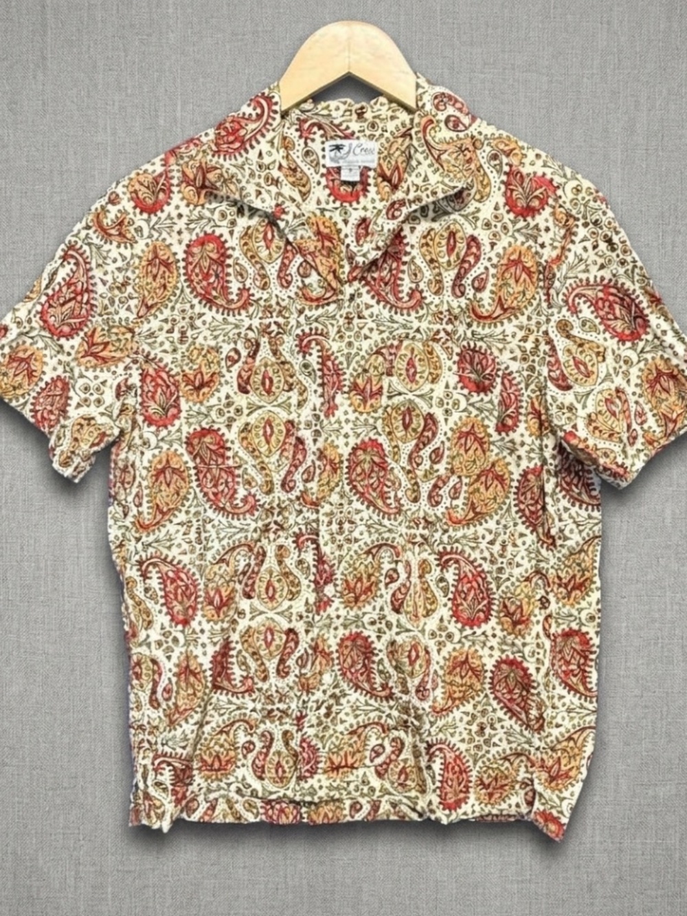 J.Crew Mens Sm. Short Sleeve Paisley Button Up Shirt Cotton Camp Collar Vintage